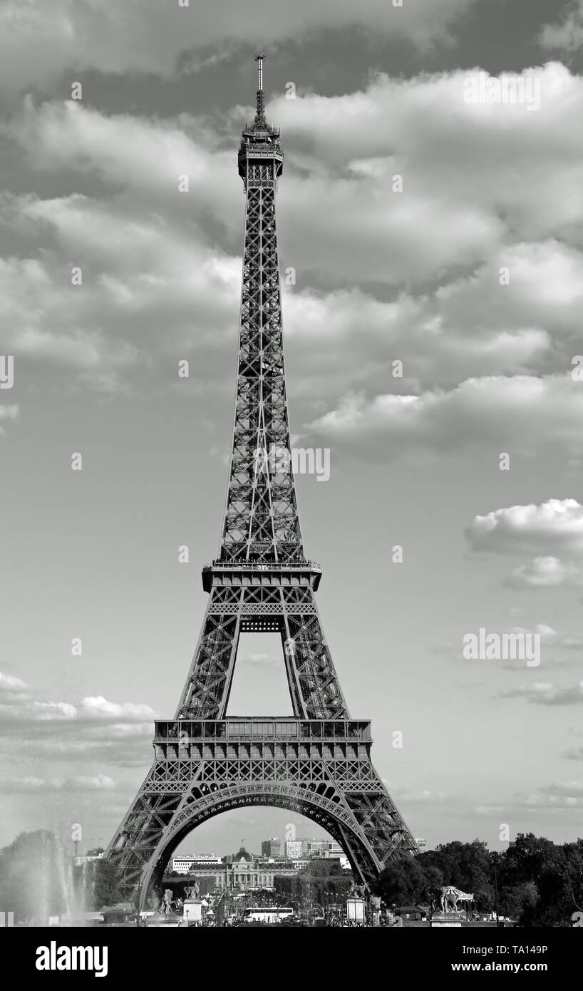 famous Eiffel Tower in Paris france with black and white toned effect