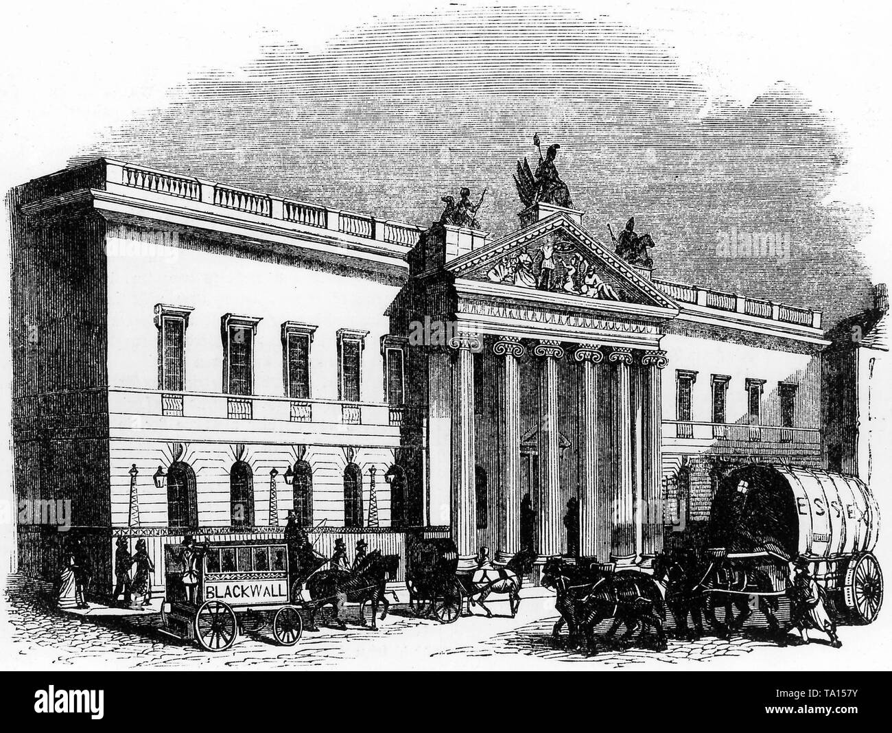 The East India House, Leadenhall Street in London, drawing from 1843 Stock Photo