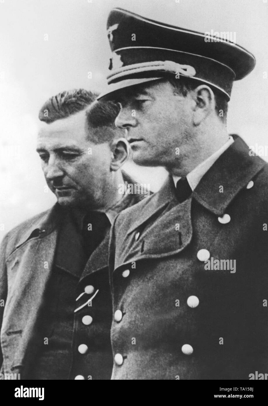 The head of the Organisation Todt Franz Xaver Dorsch visits the Atlantic Wall in France together with his superior Albert Speer. Stock Photo