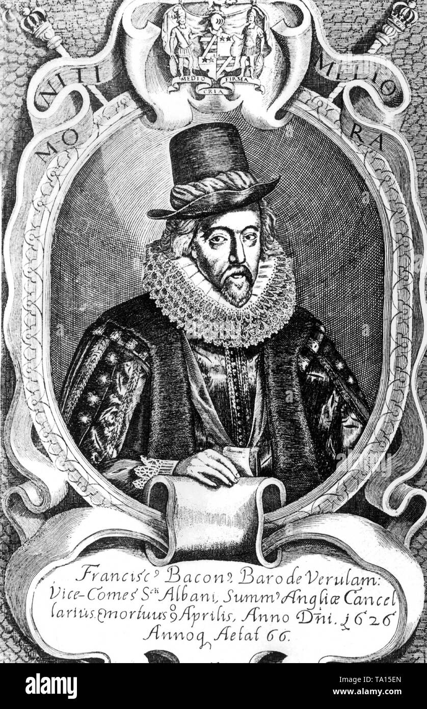 Sir Francis Bacon, Baron of Verulam (since 1618), an English philosopher and statesman, at the age of 66 . Bacon was born in London on 01.22.1561, died on 04.09.1626. He was a lawyer and among others Lord Chancellor (since 1618), his public career ended in disgrace in 1621 due to a corruption case. Bacon has written important contributions to the new concept of knowledge of the Renaissance: instead of magic and coincidence in nature research Bacon calls for strictly scientific approach, instead of deductive reasoning the inductive reasoning, based on experience, willing to know the mere truth Stock Photo