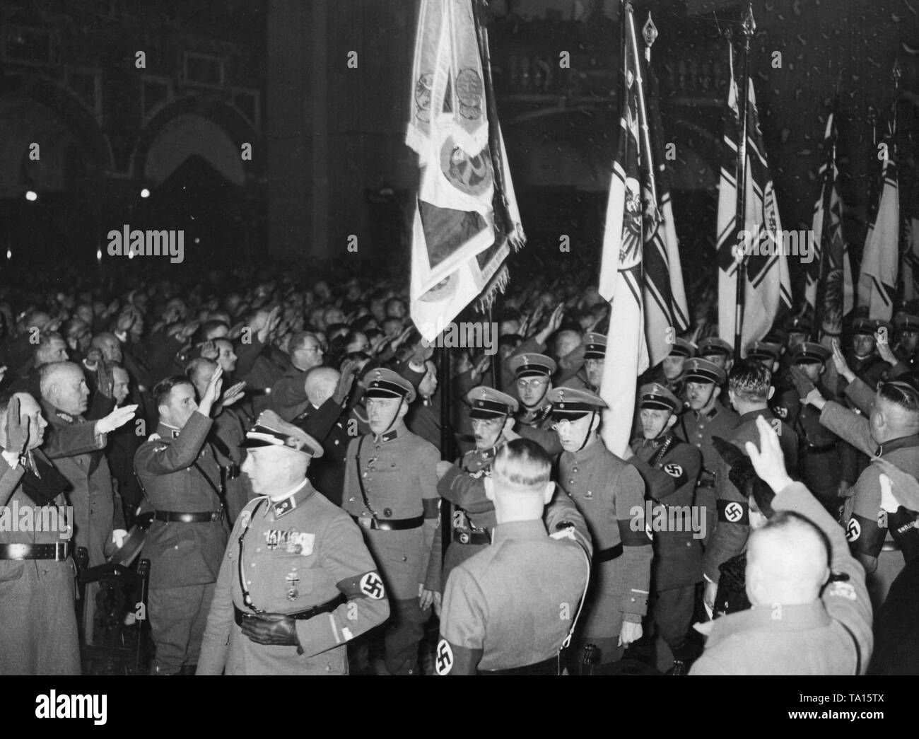 The Gau I of the Stahlhelm organized a Christmas celebration at the Berlin Cathedral. Here, during the entry of the flags. Stock Photo