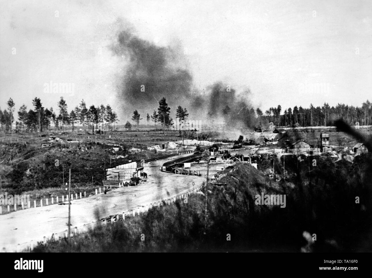 A bridge was converted into a trap by German pioneers. Several Soviet tanks were destroyed by it. However, this cannot stop the advance of the Red Army in the summer of 1944. Due to the Operation Bagration of the Red Army, it came to the collapse of the Army Group Centre. Stock Photo