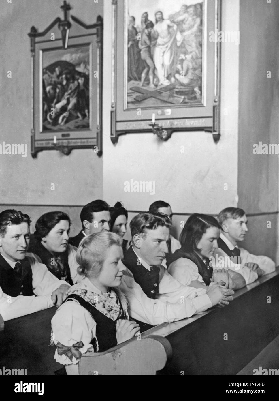 Service for German people in a church in the High Tatras. In March 1939, the Slovak State became independent on the command of Adolf Hitler. Stock Photo