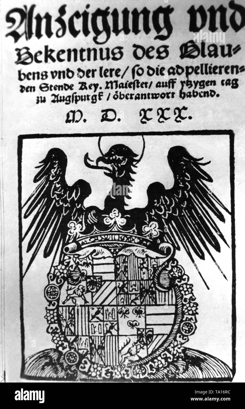 The Confessio Augustana, written by Philip Melanchthon, was presented to the Imperial Diet of Charles V, which rejected it. It still forms the theological foundation of the Evangelical Lutheran Church Stock Photo