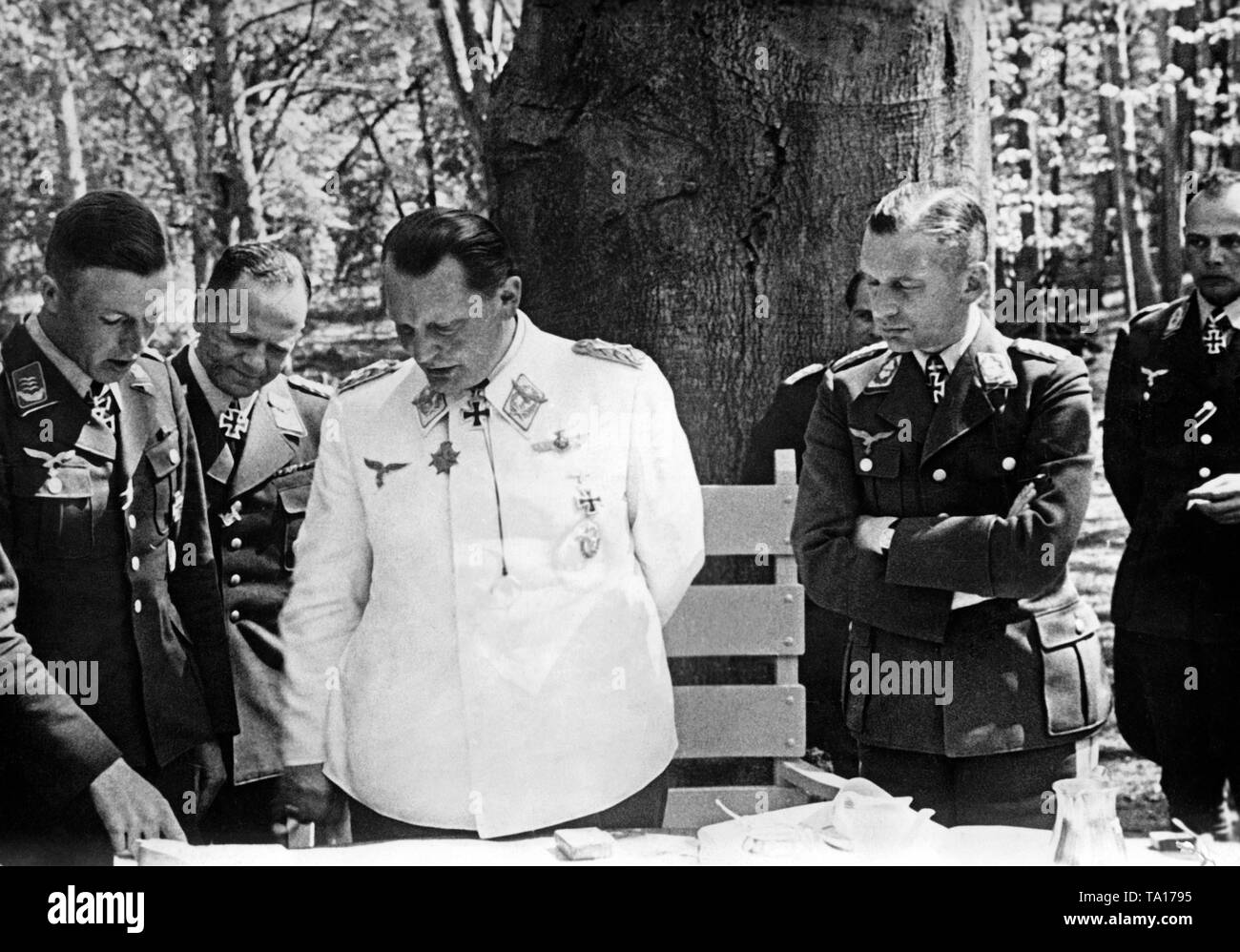 Hermann Goering at a briefing with Luftwaffe officers in his headquarters in the West. 2nd from the left  Inspector General of the Air Force, Erhard Milch. Stock Photo