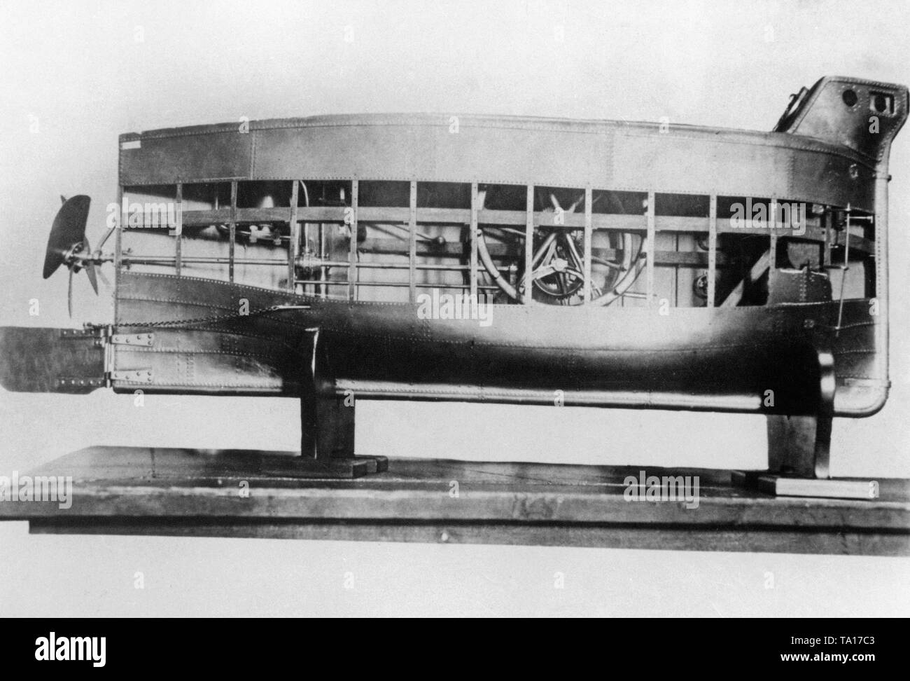 Model of the first German submarine. The "Brandtaucher" sank in 1851 during a shakedown cruise on the Kiel Fjord. Stock Photo
