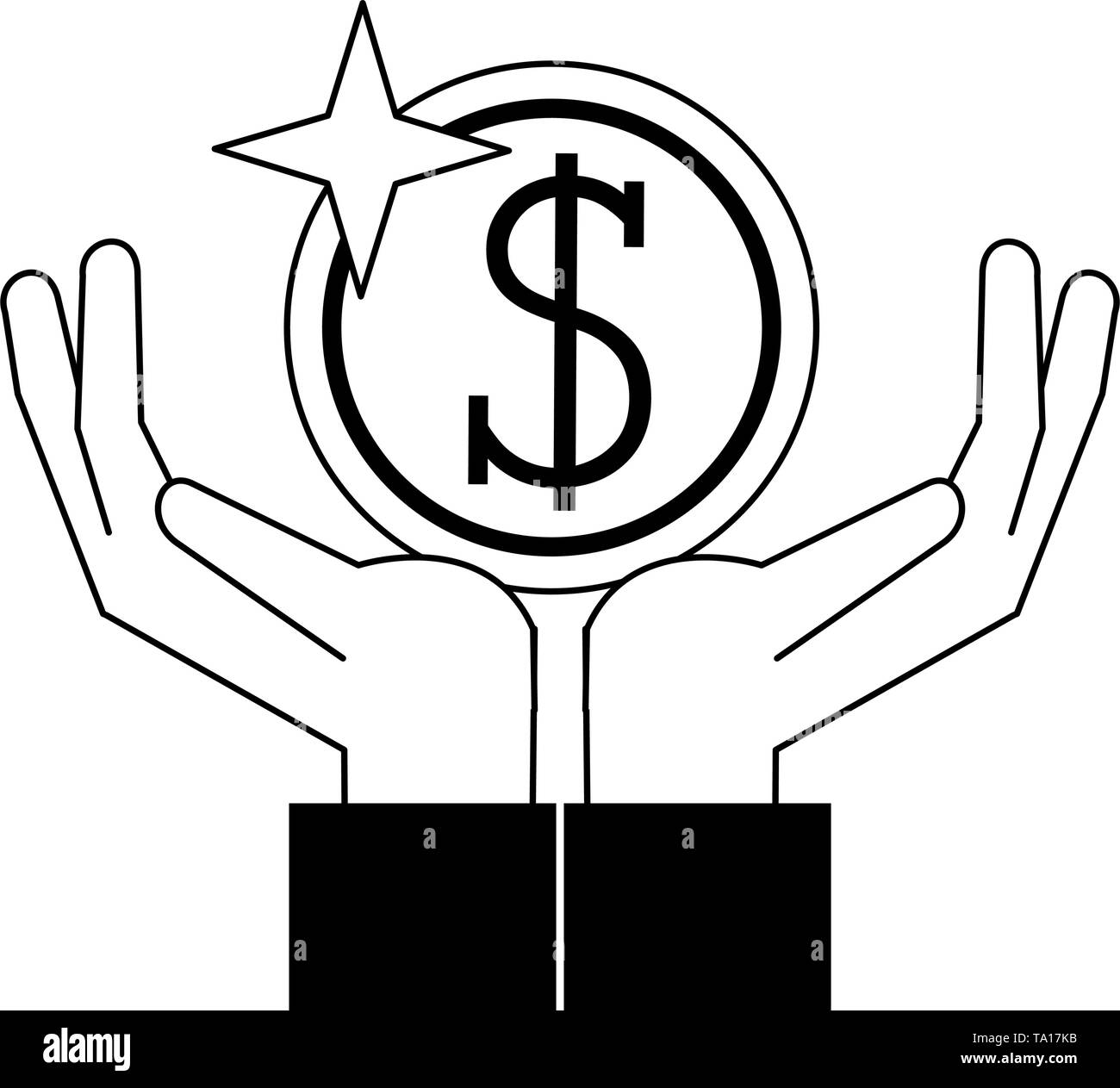 Hand with coin money symbol in black and white Stock Vector Image & Art ...
