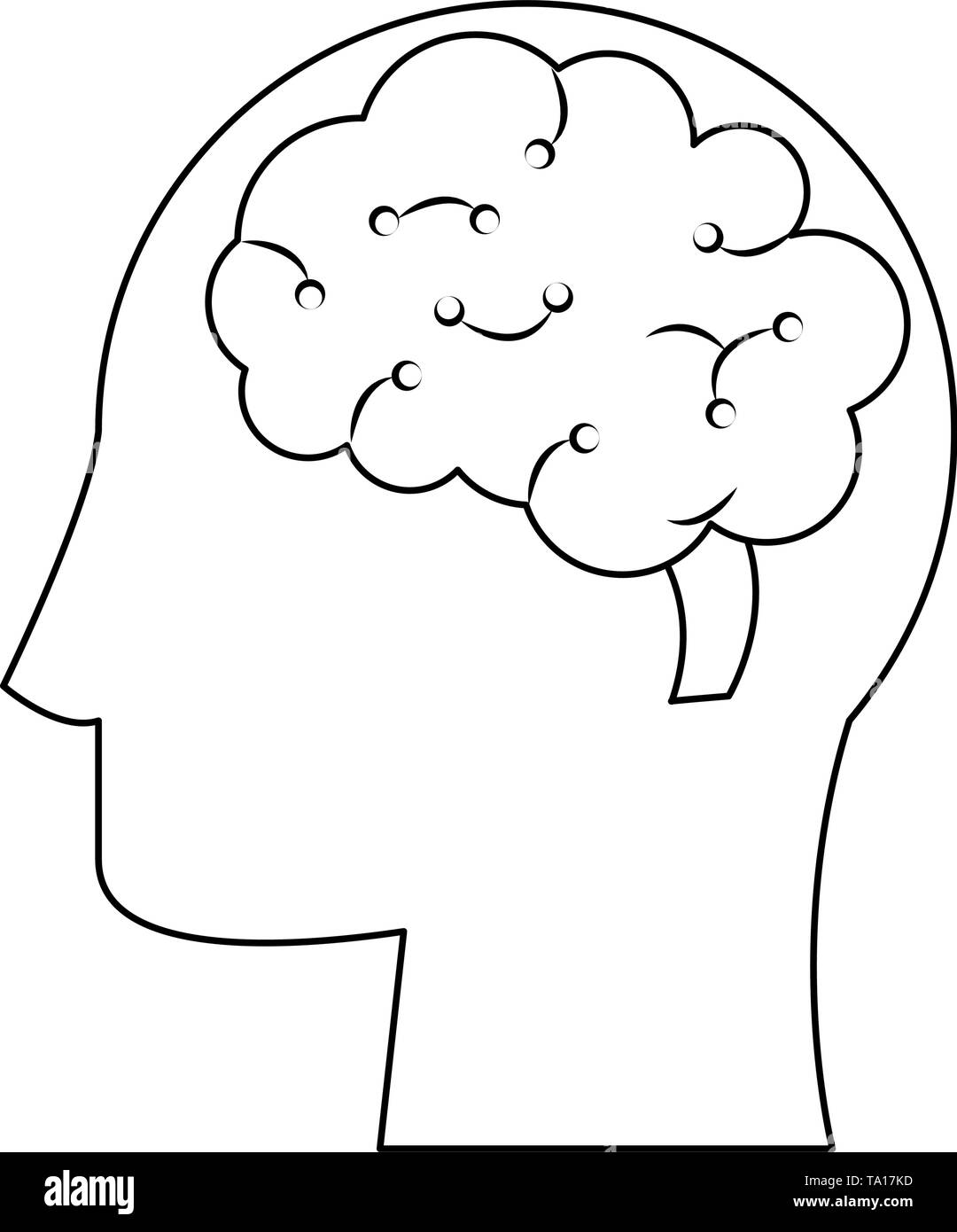 Human head silhouette with brain symbol in black and white Stock Vector ...