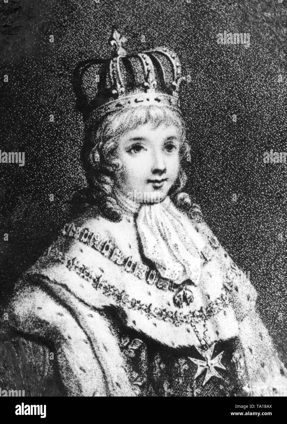 Louis XVII, the son of Louis XVI and Marie-Antoinette. After the arrest of his parents, he was put in care of the shoemaker and Jacobin Antoine Simon. Louis XVII died at the age of 10, probably due to tuberculosis. Stock Photo