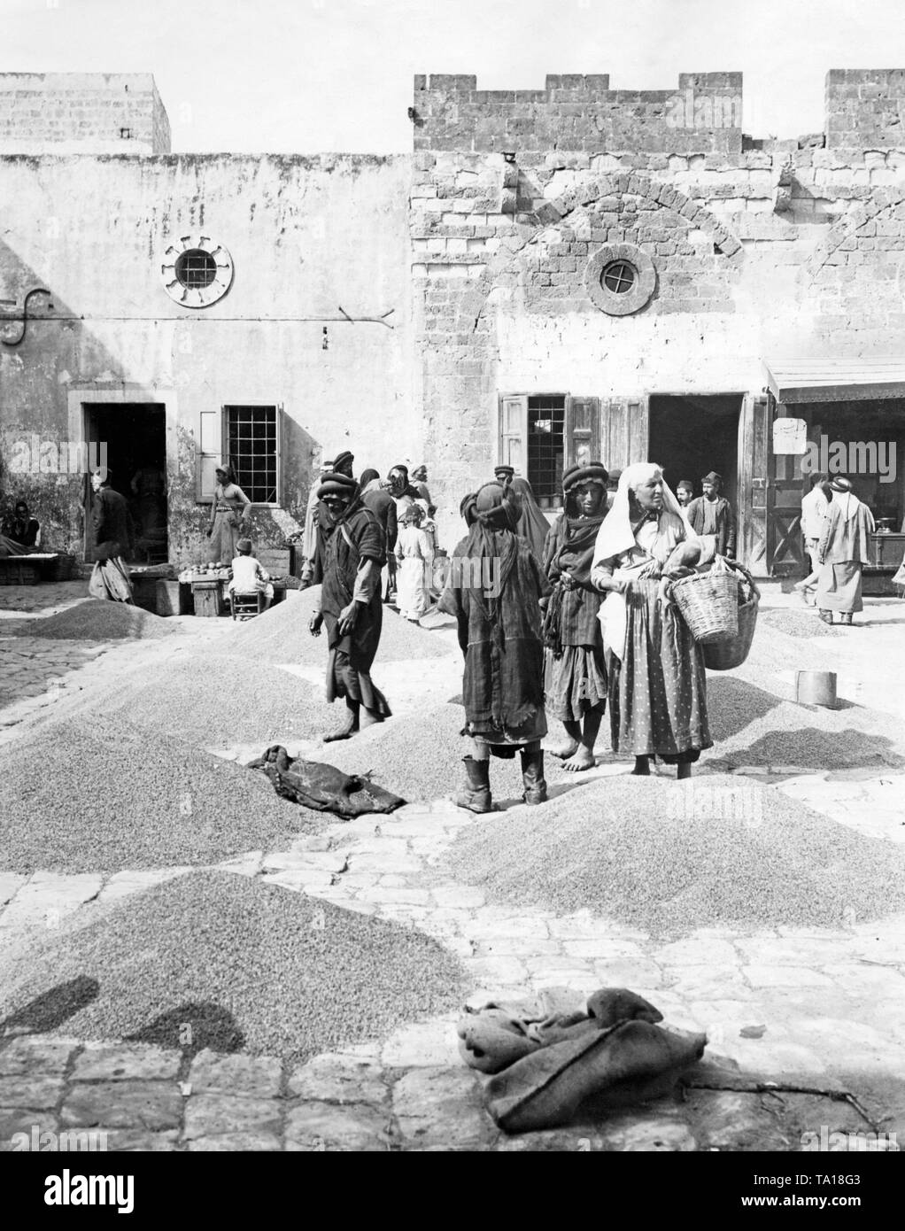 A market scene in Palestine during the period of the British Mandate
