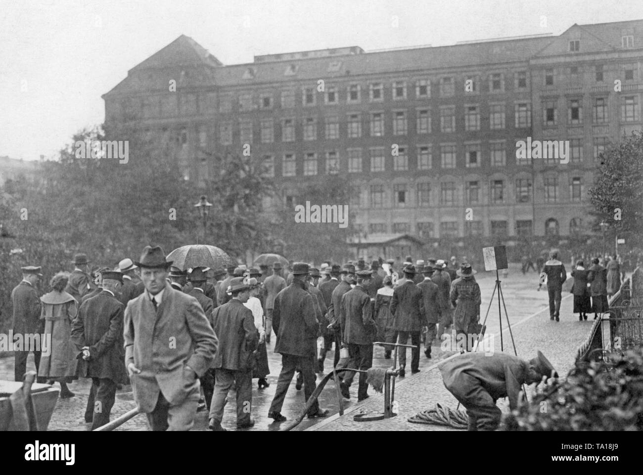 Strike breakers on their way to the factory of Siemens in Berlin. Stock Photo
