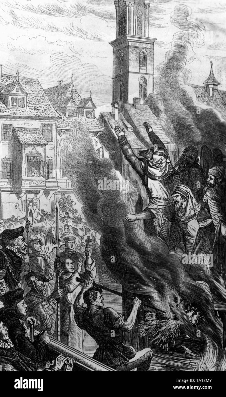 Jews are burned alive in the Neuen Markt (New Market) in Berlin in the 16th century. Stock Photo