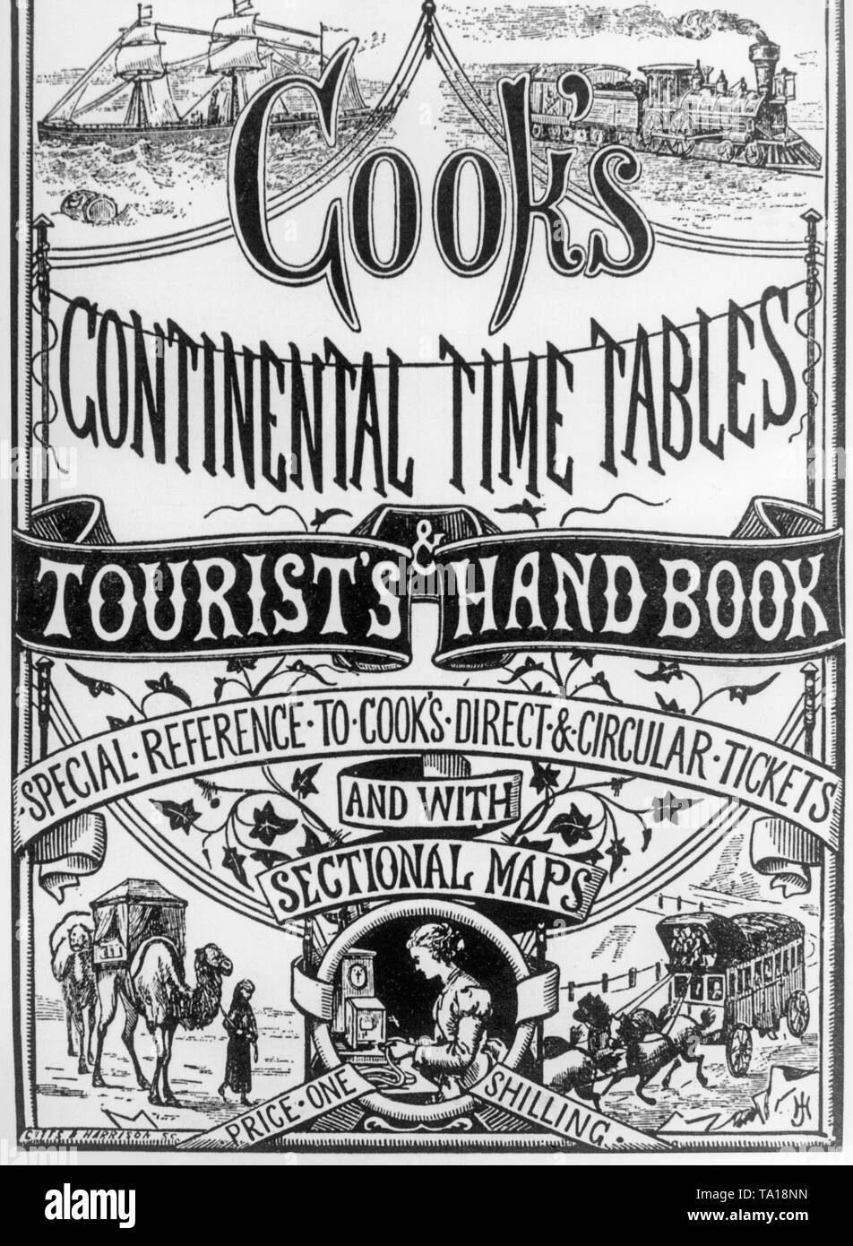 Cover picture of the first Cook tourist guide. Stock Photo