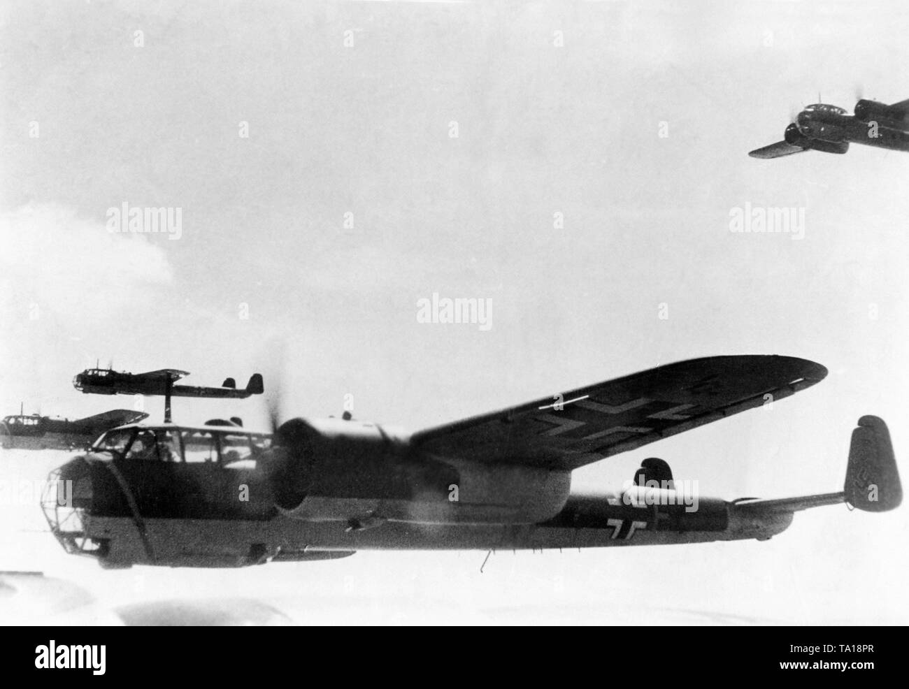 A formation of German Dornier Do 17 warplanes on their way to France. Photo: war correspondent Spieth. Stock Photo
