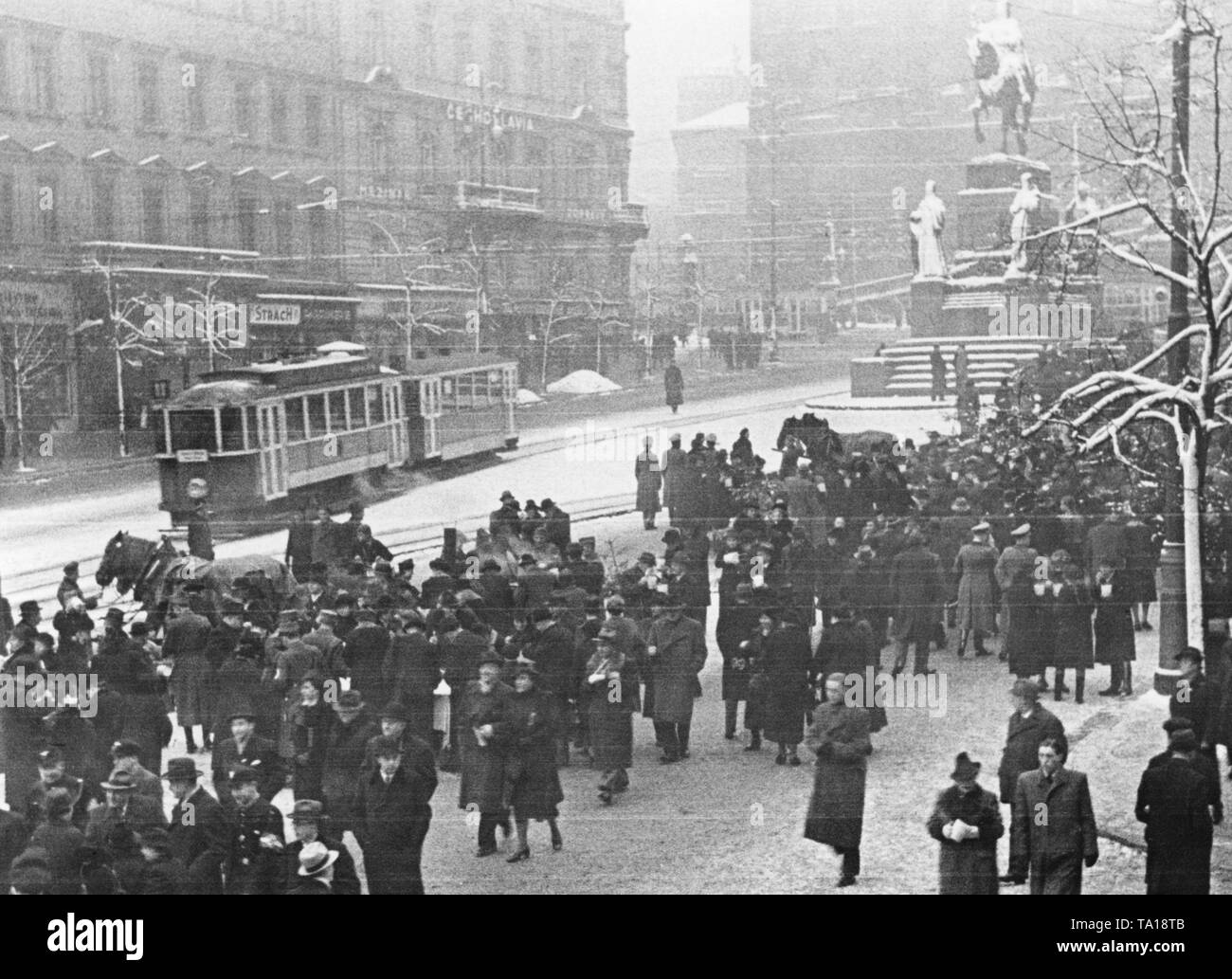 After the establishment of the Protectorate of Bohemia and Moravia, a Stew Sunday takes place at Wenceslas Square. Once a month all families of the German Reich would eat stew on Sunday. Stock Photo