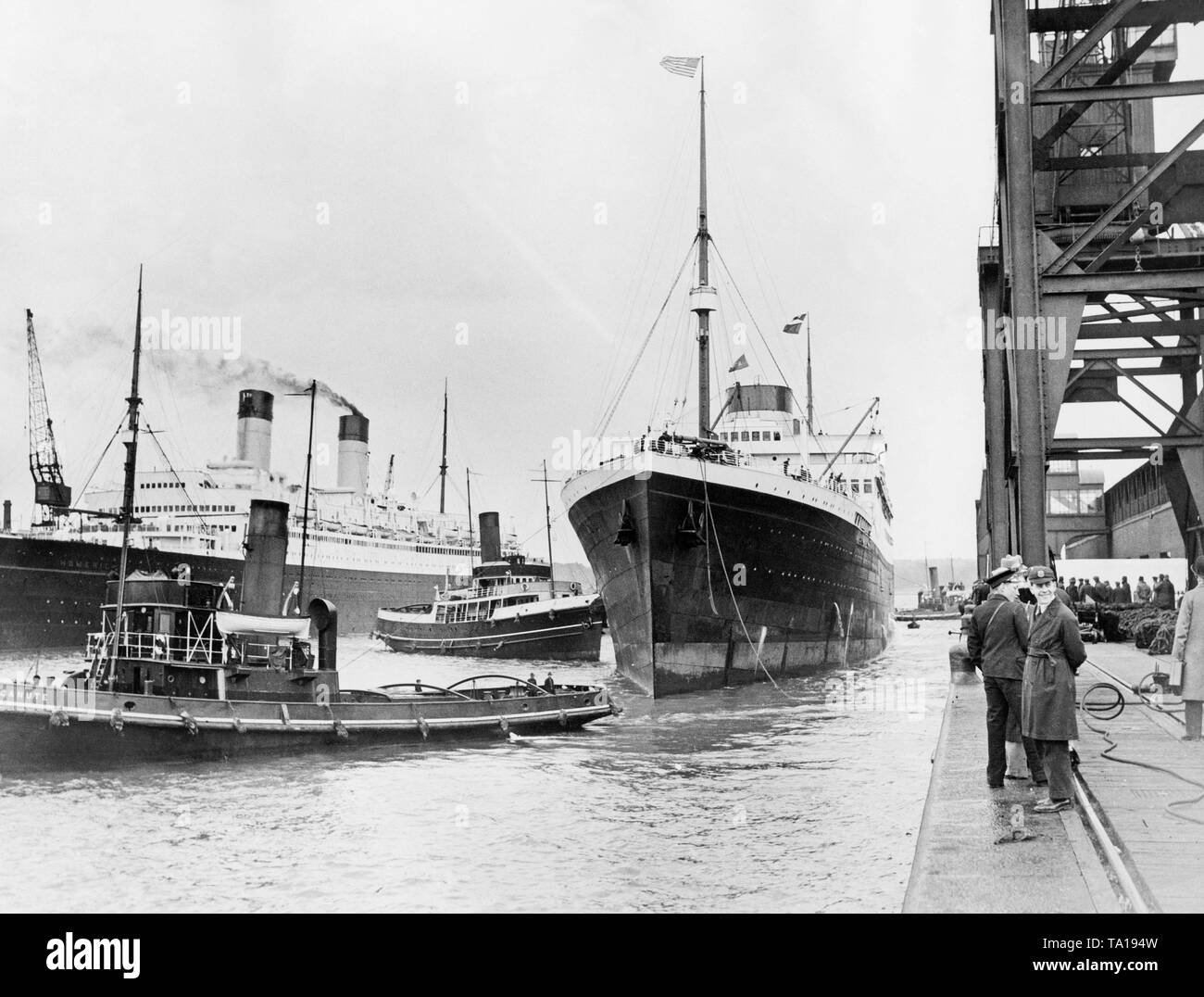 The ocean liner 'Brittanic', coming from New York, moors for the first time in Southampton, after her home port was relocated from Liverpool to Southampton. Stock Photo