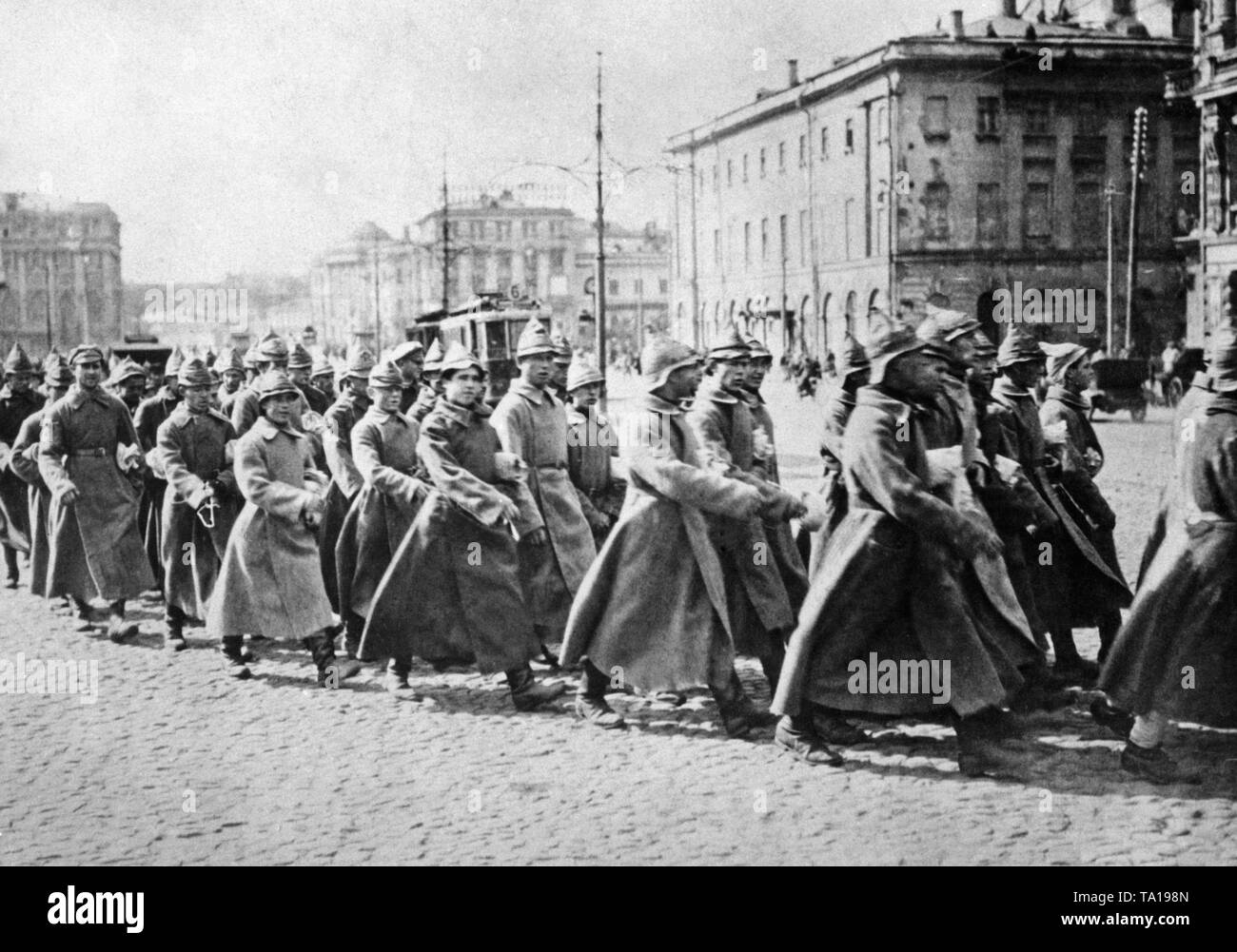 Recruits of the Red Army march to their barracks in Moscow during the Russian-Polish War (1919-1920). Stock Photo