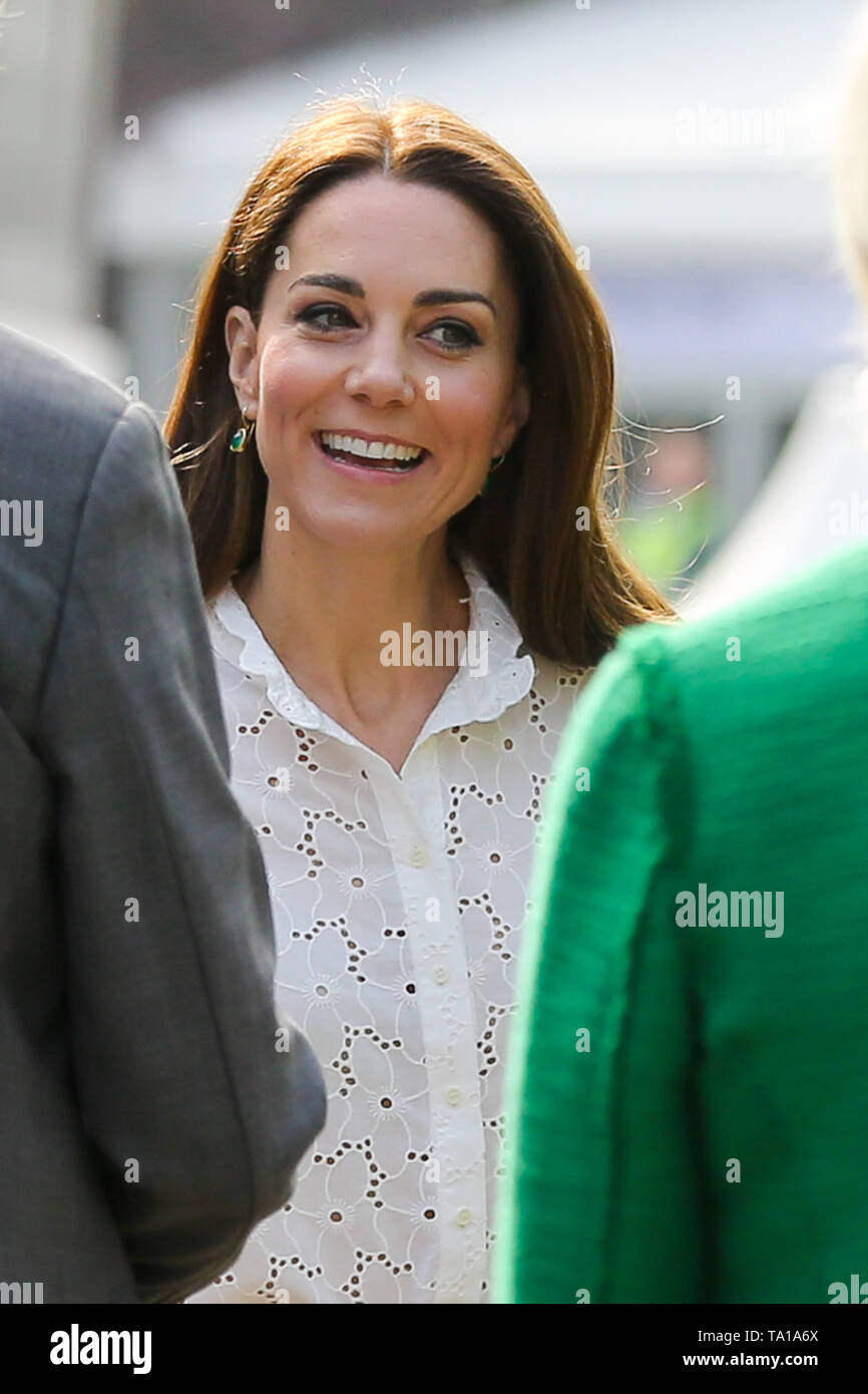 Duchess of Cambridge seen during the Chelsea Flower Show. The Royal Horticultural Society Chelsea Flower Show is an annual garden show over five days in the grounds of the Royal Hospital Chelsea in West London. The show is open to the public from 21 May until 25 May 2019. Stock Photo