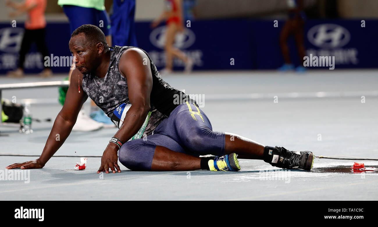 Nanjing China S Jiangsu Province 21st May 2019 Julius Yego Of Kenya Receives Medical Treatment During The Men S Javelin Throw Final Of 2019 Nanjing Iaaf World Challenge Meeting In Nanjing Capital Of East