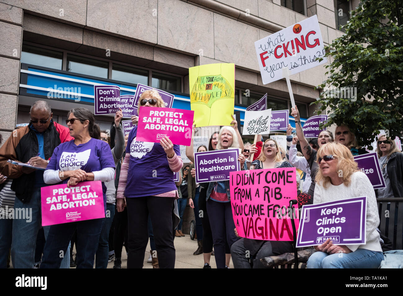Activists are seen holding placards during the protest. Abortion rights activists took part in stop the bans rally nationwide after multiple states pass fetal heartbeat bills. Stock Photo