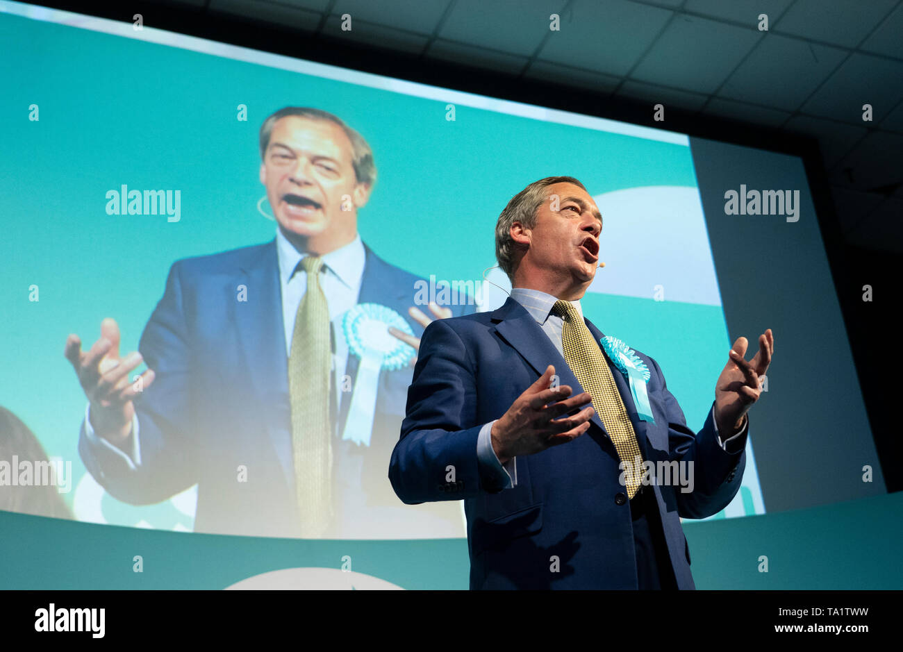 Edinburgh 17 May 2019. Nigel Farage in Edinburgh for a rally with the Brexit PartyÕs European election candidates. Held at the Corn Exchange in the ci Stock Photo