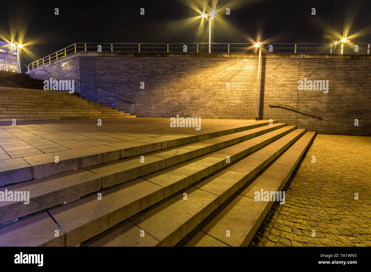 City lights at night on a large staircase Stock Photo