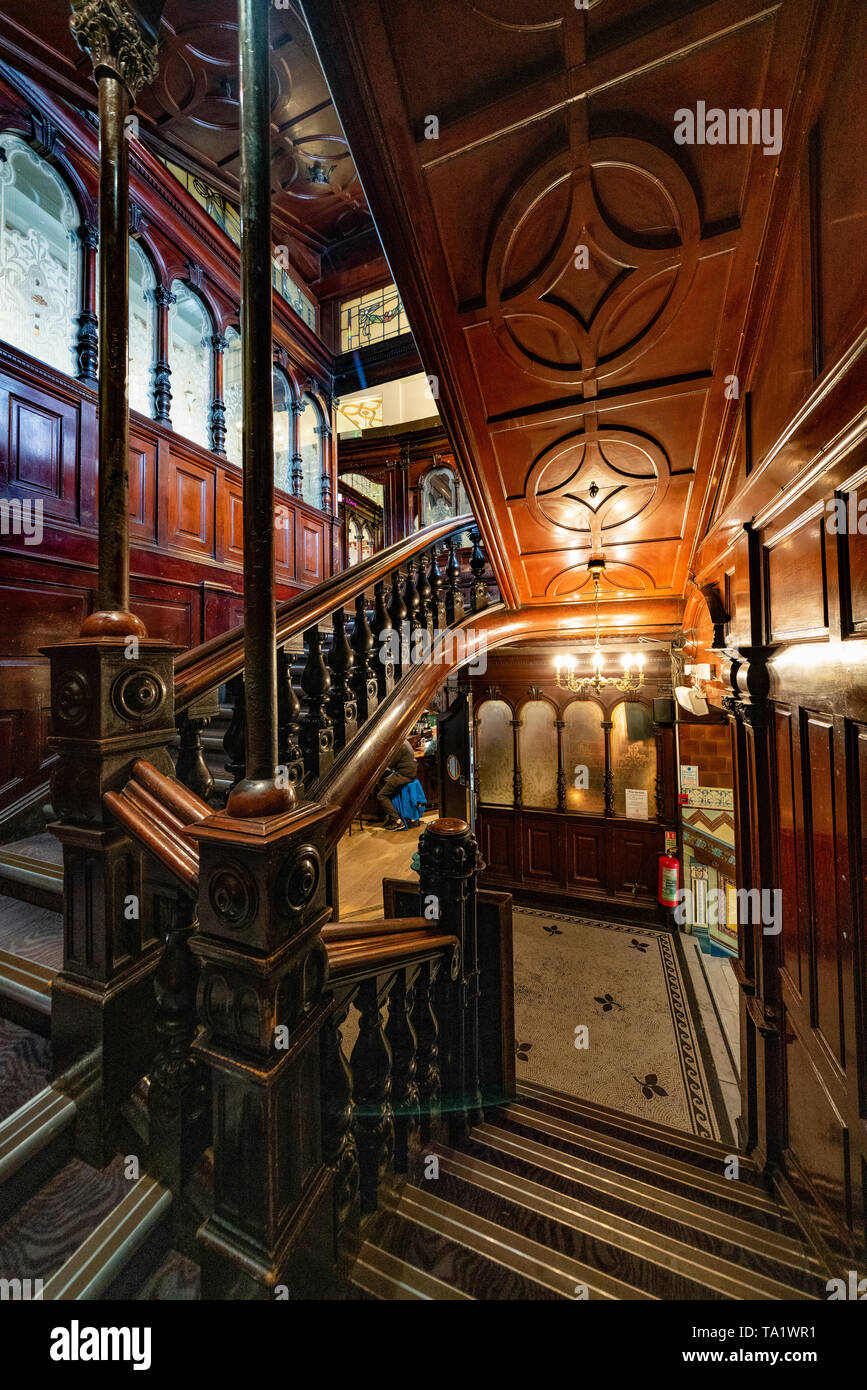 View or ornate staircase inside David Sloan's Arcade Cafe inside the Argyll Arcade in Glasgow City centre, Scotland, UK Stock Photo