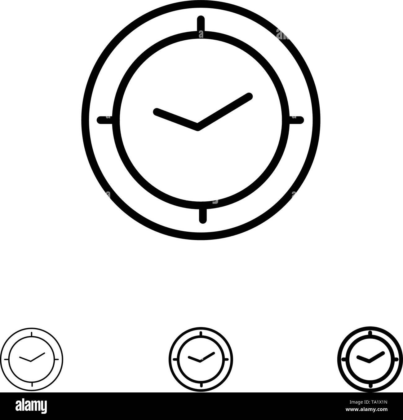 Watch, Time, Timer, Clock Bold and thin black line icon set Stock