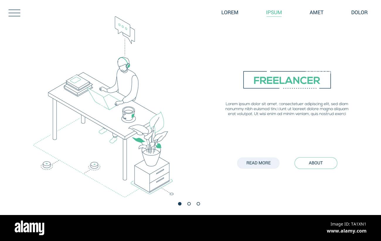 Freelancer - line design style isometric web banner Stock Vector