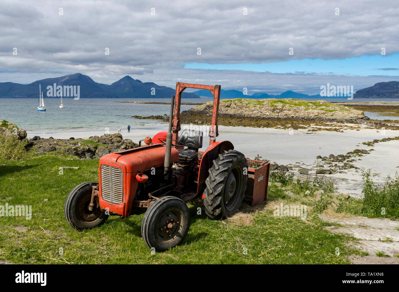 massey ferguson tractor on shore isle of muck Stock Photo