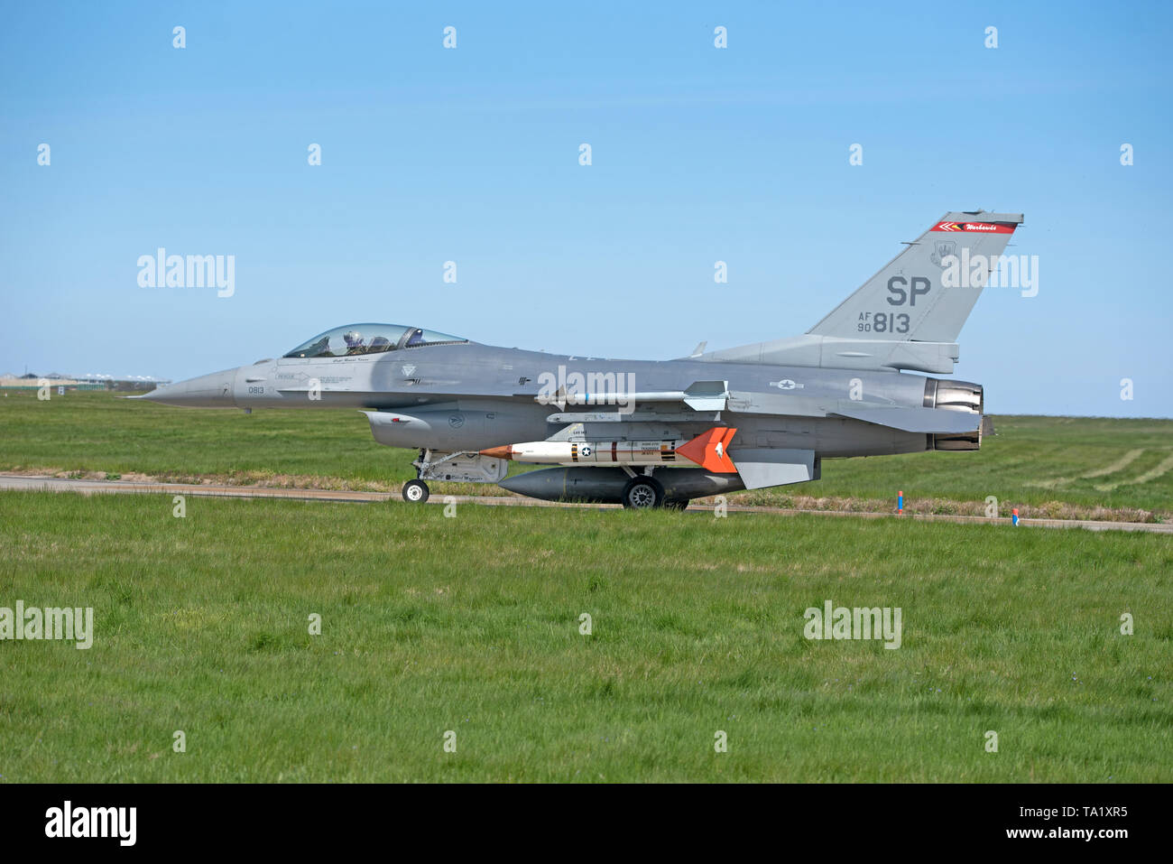 USAF Lockheed F16C/F-16D 52nd FW Spangdahlem Germany ON EXERCISE AT RAF Lossiemouth Scotland in the UK. Stock Photo