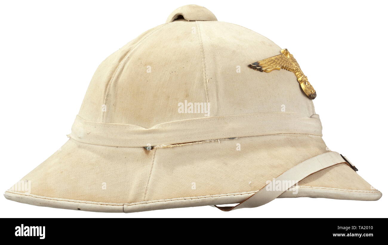 A tropical helmet, part of the navy's white tropical uniform depot piece, made by Clemens Wagner, Brunswick historic, historical, navy, naval forces, military, militaria, branch of service, branches of service, armed forces, armed service, object, objects, stills, clipping, clippings, cut out, cut-out, cut-outs, 20th century, Editorial-Use-Only Stock Photo
