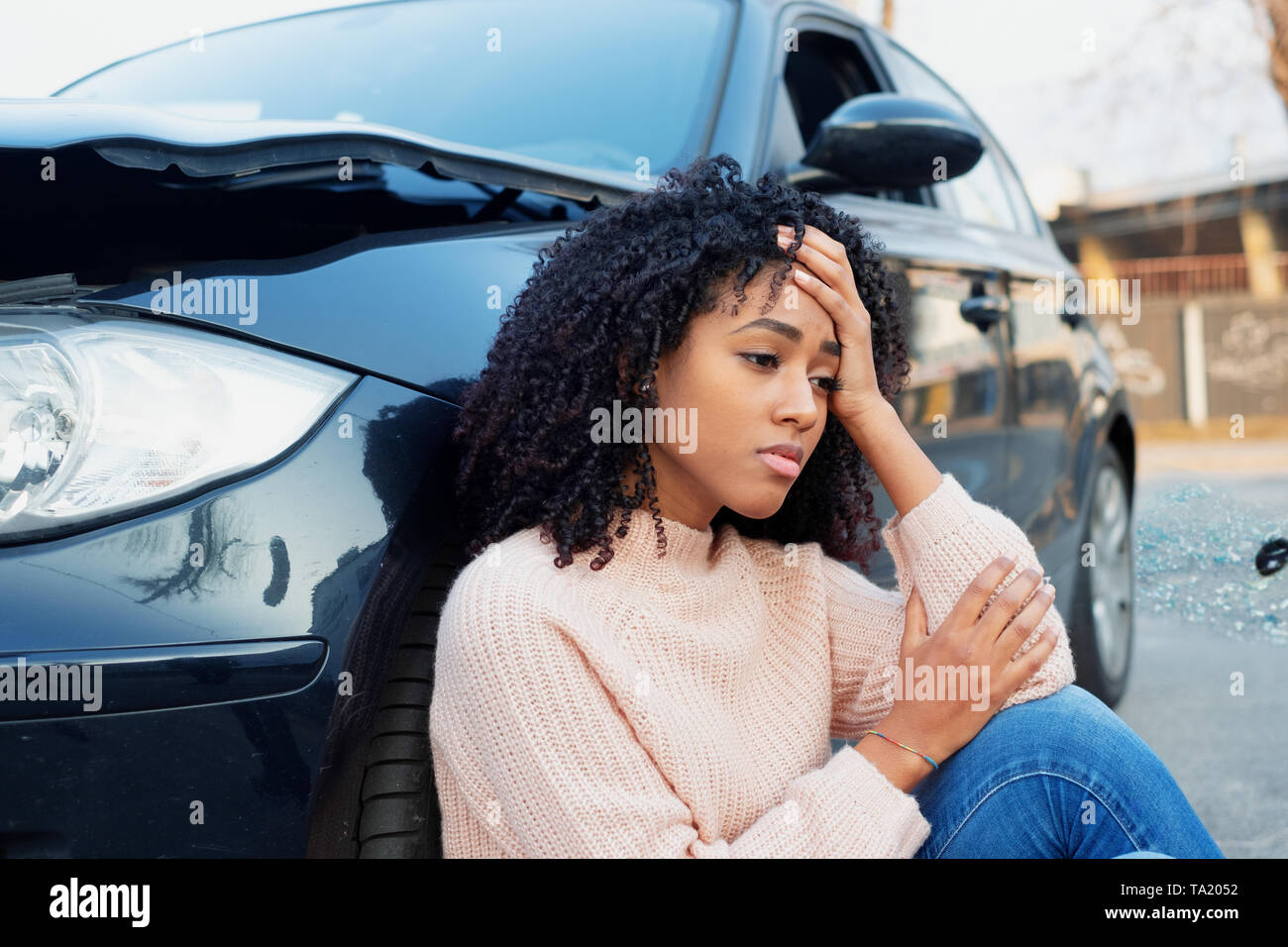 Black woman feeling pain after car crash Stock Photo Alamy