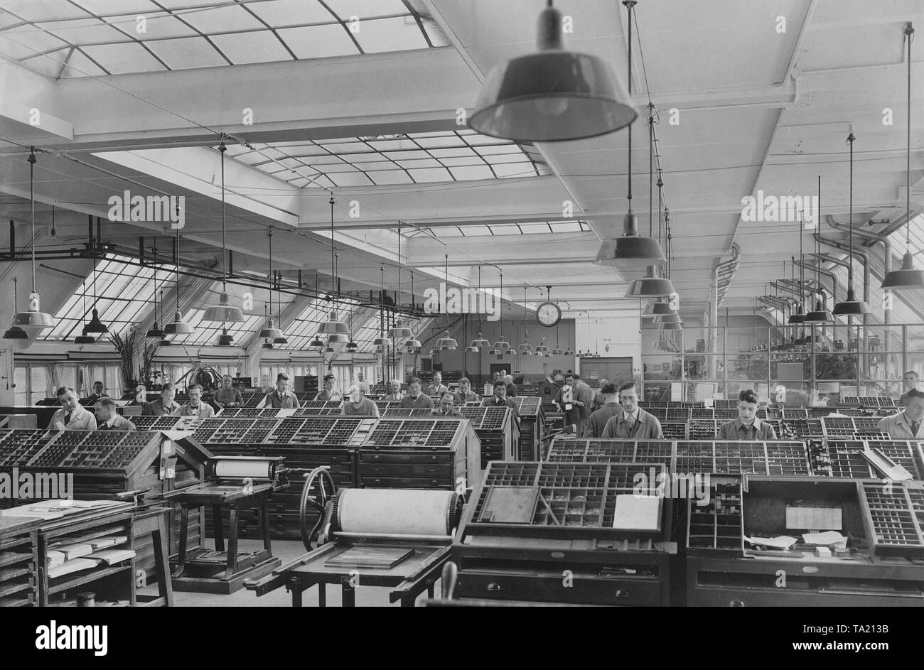 View of the workplaces of the typesetters. Stock Photo