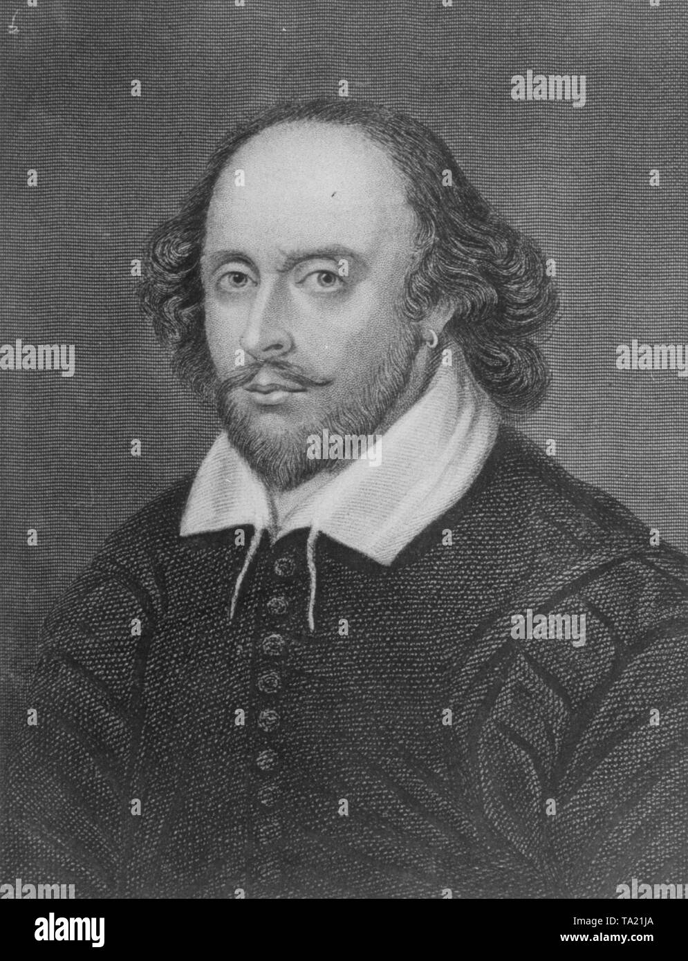 William Shakespeare is an English playwright, actor and poet, who was born in Stratford-upon-Avon on 23.4. (baptized on 25.4.) 1564, he died on 23.4.1616. His background and his life are largely unknown. Previously assumed details regarding his life (father a member of the glove makers guild in Stratford, marriage in 1582) were not yet confirmed by recent research. Starting 1589 he stayed in London, from 1594 he belonged to the theater group the Chamberlain's Men (since 1603 King's Men), where he remained during his entire theatrical career. In 1599 he became partner in the Globe Theatre, in Stock Photo