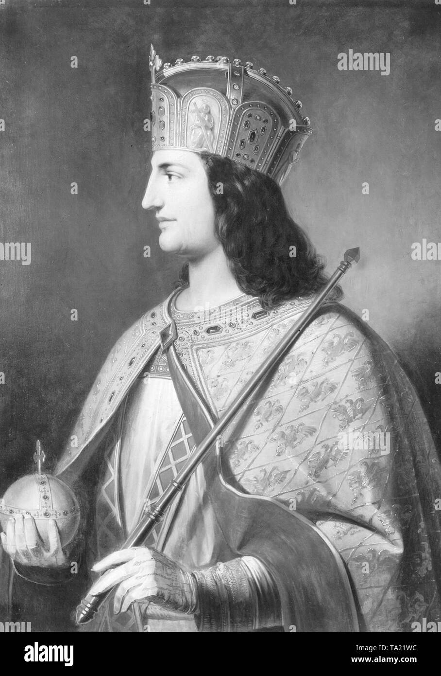 Emperor Louis the Bavarian, German king since 1314, emperor since 1328, on a painting by Julius Zimmermann. Stock Photo
