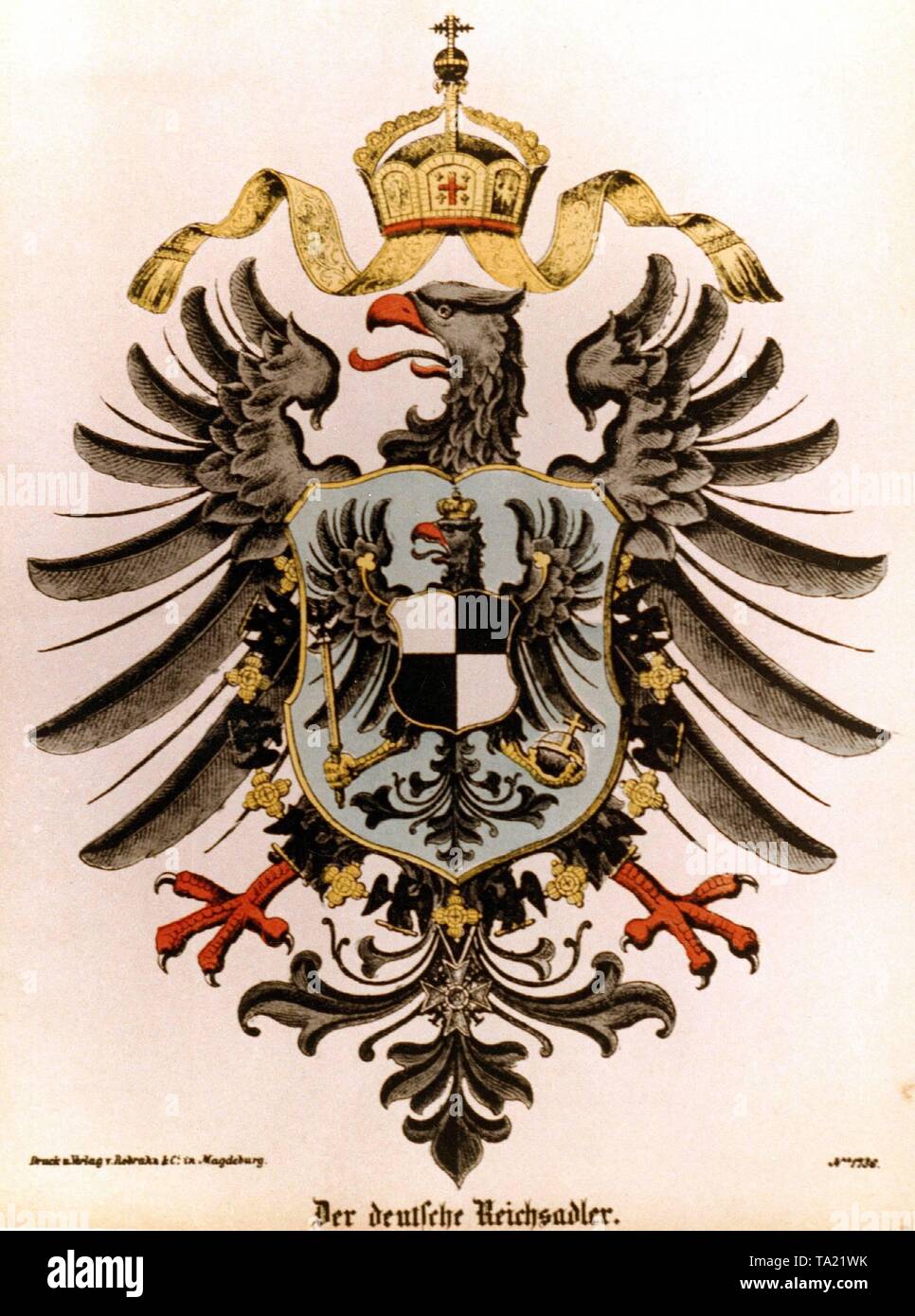 In 1871 a single-headed black eagle was the coat of arms of the German Empire. Stock Photo