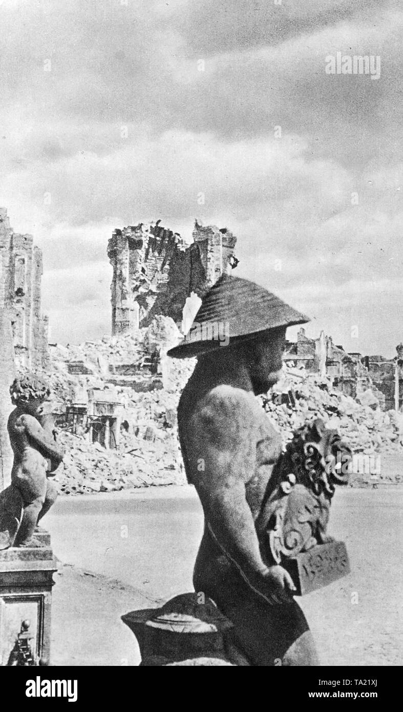 Pan sculptures after the Allied bombing on February 13. 1945 in Dresden, Saxony, Germany Stock Photo