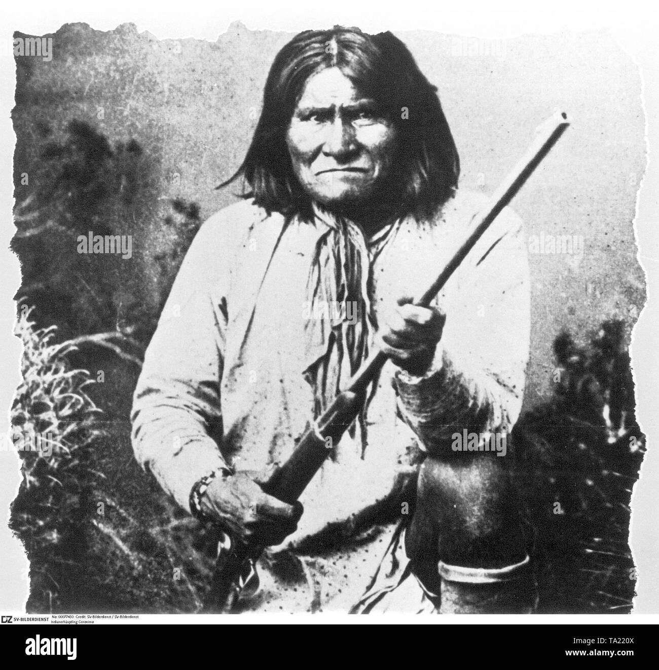The Apache chief Geronimo was one of the last dreaded Indian chiefs who fought for 30 years against the white settlers in the second half of the 19th century. Stock Photo