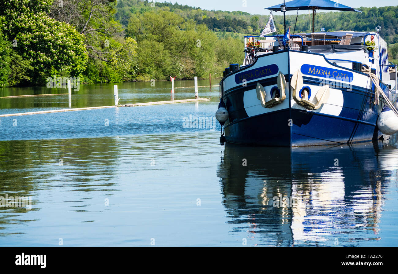 Magna Carta Boat, on River Thames, nr Henley-on-Thames, Oxfordshire, England, UK, GB. Stock Photo