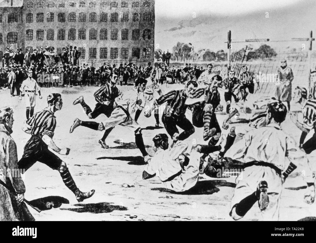One of the first international football matches, England against Germany in 1902, which ended 2:2 Stock Photo