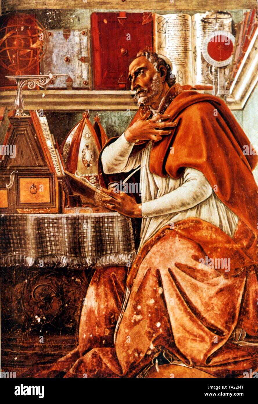 St. Augustine. Painting by Sandro Botticelli in Palazzo Pitti. Stock Photo