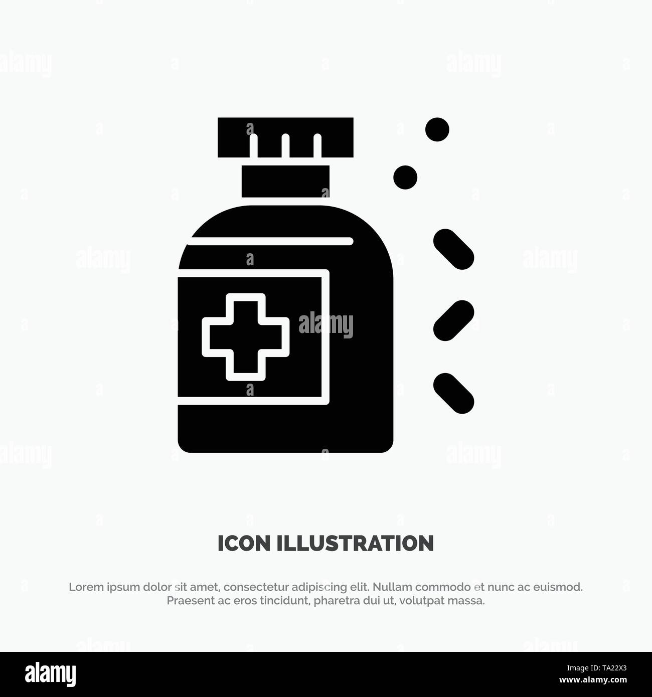 Bottle, Medicine, Tablet Solid Black Glyph Icon Stock Vector Image