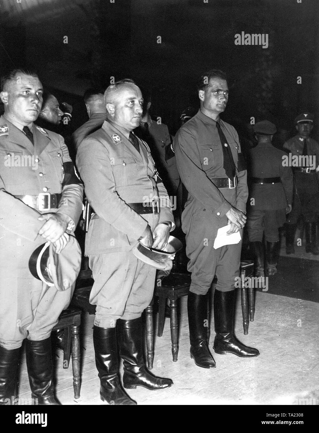 From left: Martin Bormann, Reich Organization Leader Robert Ley and Rudolf Hess. Stock Photo