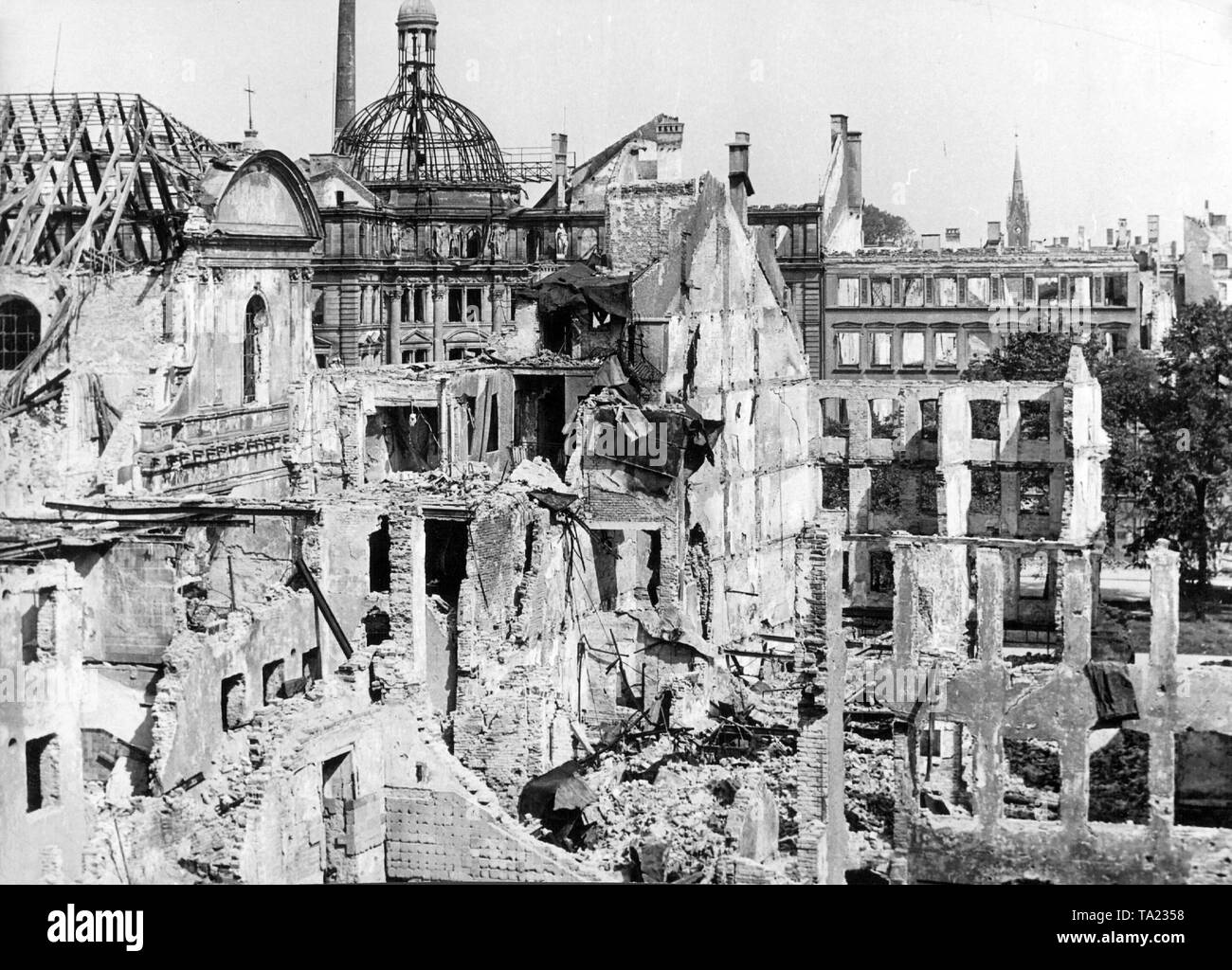Ruins and debris in the Munich city center after the Second World War, 1945 Stock Photo