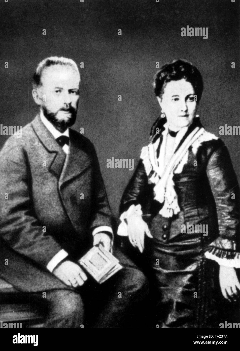 The Russian composer Peter Tchaikovsky and his wife Antonina Miliukova at the time of their marriage. Stock Photo