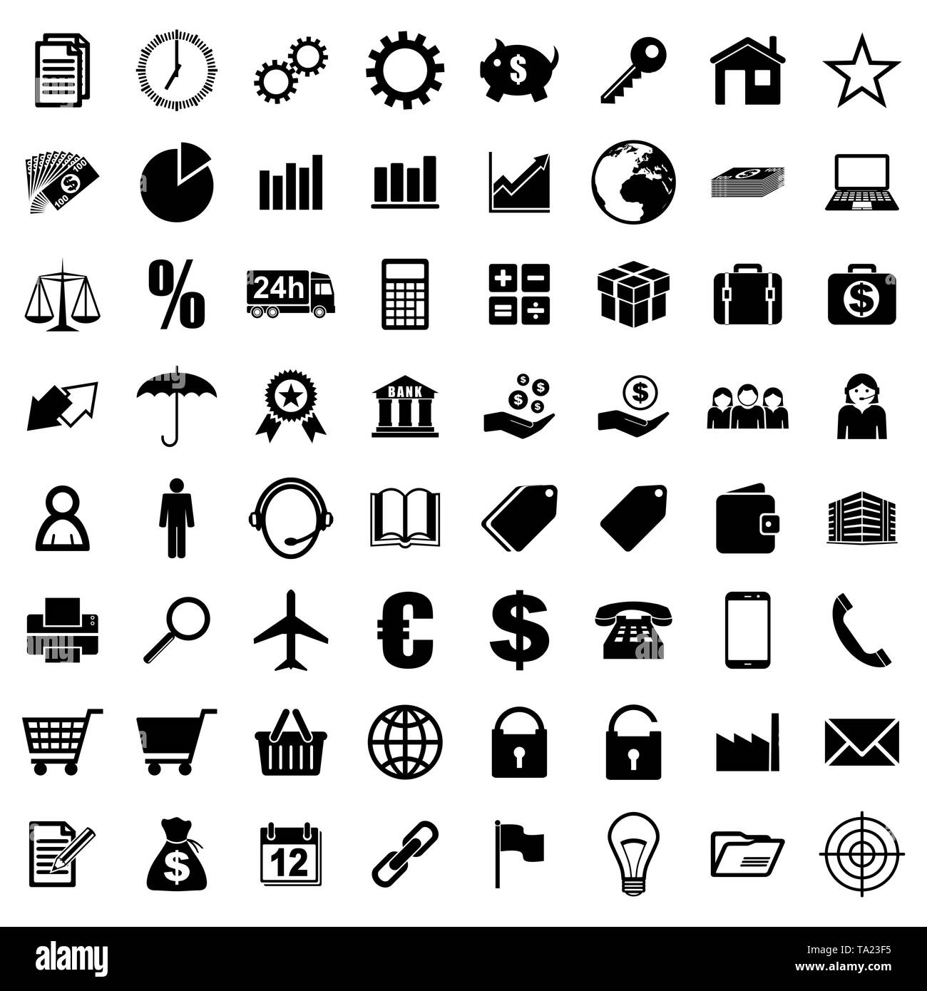 Business black vector icons isolated on white background Stock Vector ...