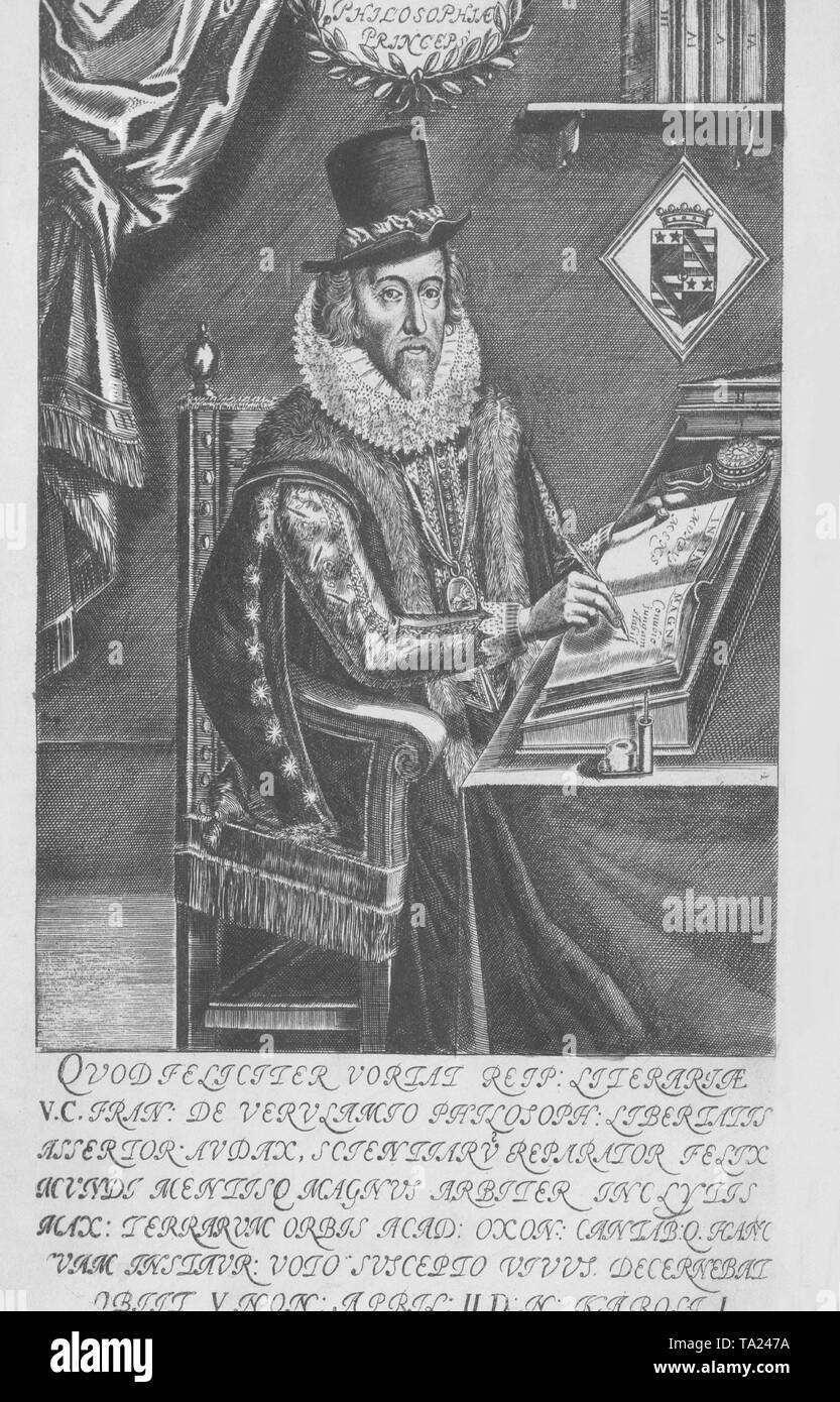 Sir Francis Bacon, Baron of Verulam (since 1618), an English philosopher and statesman, at the age of 66 . Bacon was born in London on 01.22.1561, died on 04.09.1626. He was a lawyer and among others Lord Chancellor (since 1618), his public career ended in disgrace in 1621 due to a corruption case. Bacon has written important contributions to the new concept of knowledge of the Renaissance: instead of magic and coincidence in nature research Bacon calls for strictly scientific approach, instead of deductive reasoning the inductive reasoning, based on experience, willing to know the mere truth Stock Photo