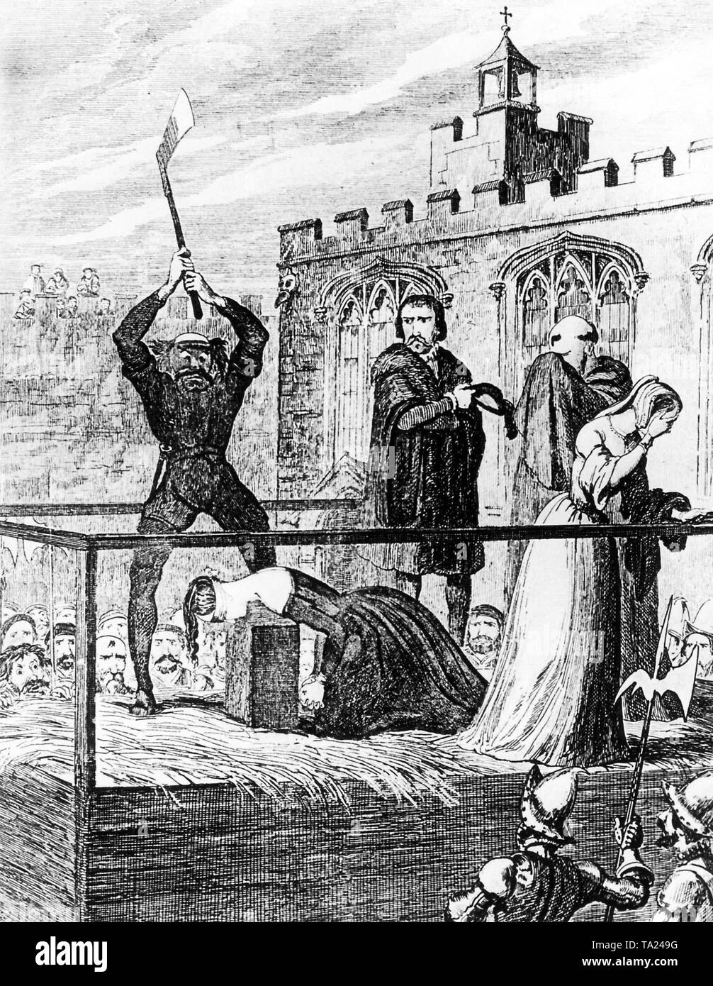 Execution of the former wife of King Henry VIII, Anne Boleyn, by the headsman on 19 May 1536. Stock Photo