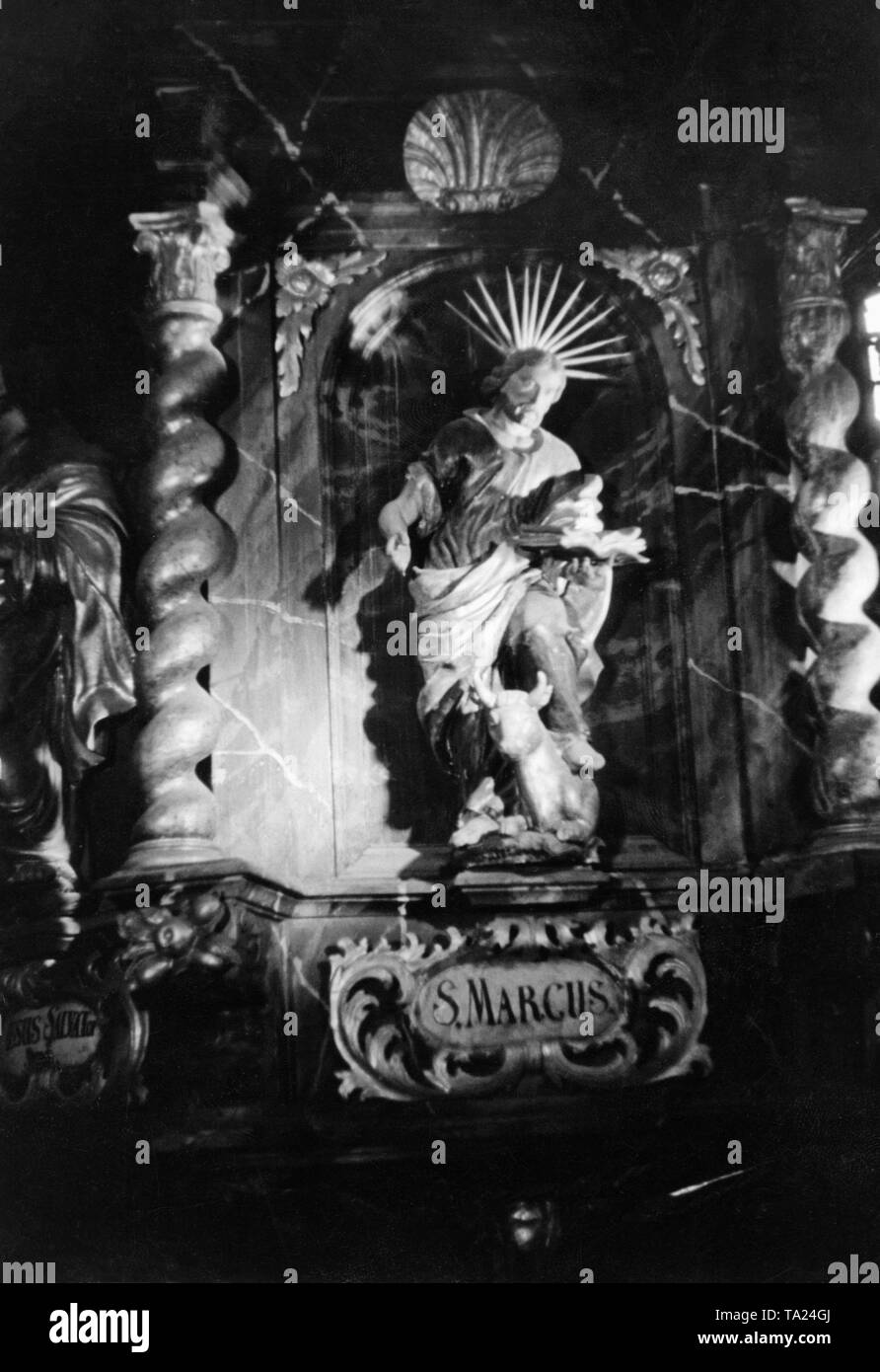 Figure of Saint Mark in a church in the Slovak region of Spis. In March 1939, the Slovak State became independent on the command of Adolf Hitler. The scene is from the Tobis documentary 'Zips'. Stock Photo